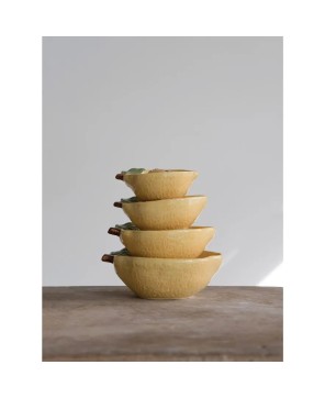 Hand-Painted Stoneware Lemon Measuring Cups, Set of 4