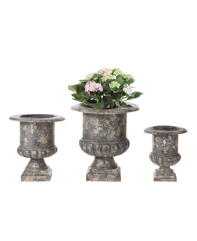 Distressed Metal Urns, Set of 3 - Rustic Vintage Planters