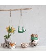 Hanging Ceramic Frog Planter with Jute Rope Hanger – Green & White