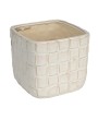 Stoneware Planter with Woven Pattern – White, Holds 6" Pot