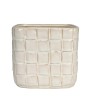 Stoneware Planter with Woven Pattern – White, Holds 6" Pot