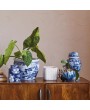 Stoneware Planter with Woven Pattern – White, Holds 6" Pot
