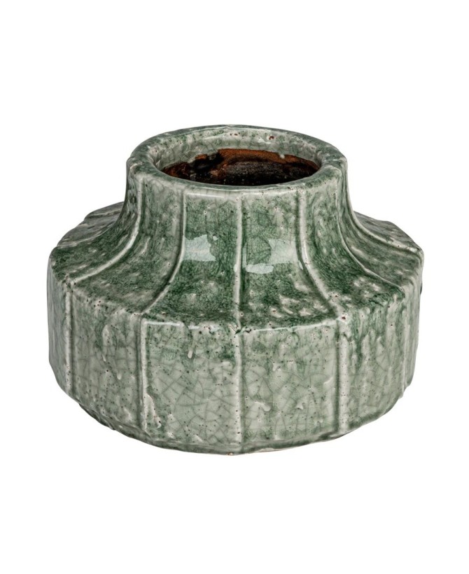 Terra-cotta Vase/Planter with Embossed Lines, Green – Holds 5" Pot