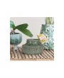 Terra-cotta Vase/Planter with Embossed Lines, Green – Holds 5" Pot