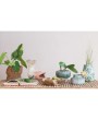 Terra-cotta Vase/Planter with Embossed Lines, Green – Holds 5" Pot