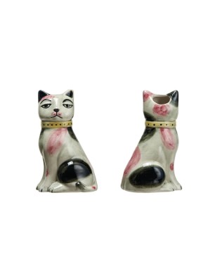 Hand-Painted Stoneware Vintage Reproduction Cat Vase – Multi Color