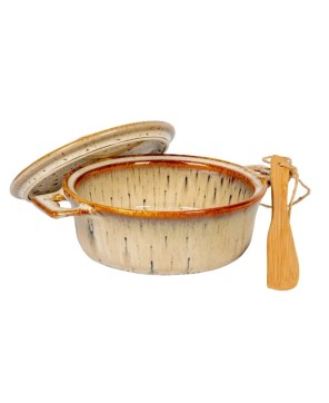 Rustic Stoneware Brie Baker Set with Bamboo Spreaders – Set of 2
