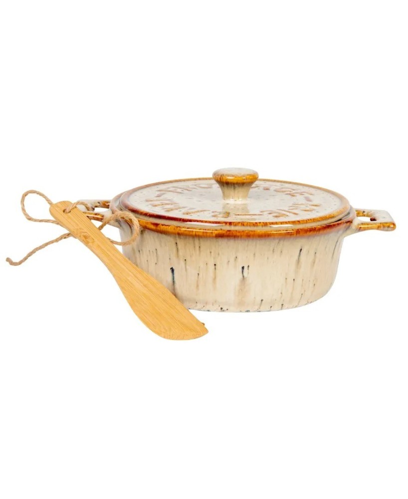 Rustic Stoneware Brie Baker Set with Bamboo Spreaders – Set of 2 Rustic Stoneware Brie Baker Set with Bamboo Spreaders – Set of 2