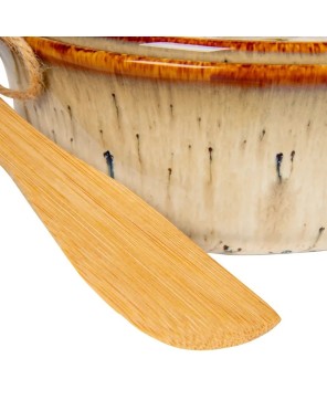 Rustic Stoneware Brie Baker Set with Bamboo Spreaders – Set of 2