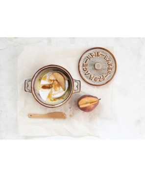 Rustic Stoneware Brie Baker Set with Bamboo Spreaders – Set of 2