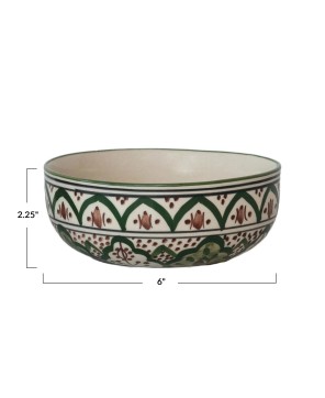 Hand-Painted Stoneware Bowl – Food Safe, Cream, Brown & Green