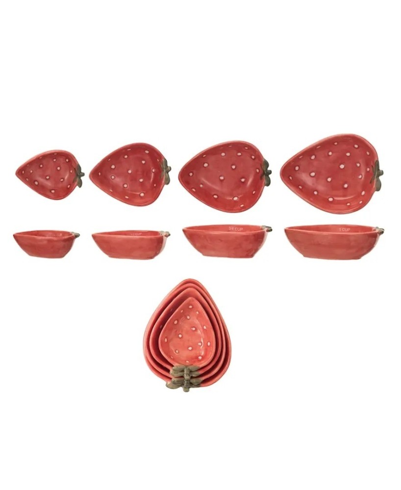 Hand-Painted Strawberry Shaped Measuring Cups – Set of 4 Hand-Painted Strawberry Shaped Measuring Cups – Set of 4