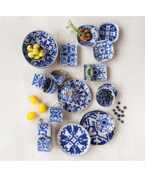 10 oz. Hand-Painted Stoneware Bowl/Teacup – Blue & White Crackle Glaze