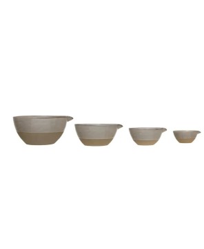 Stoneware Batter Bowls with Reactive Glaze – Set of 4, Farmhouse Style