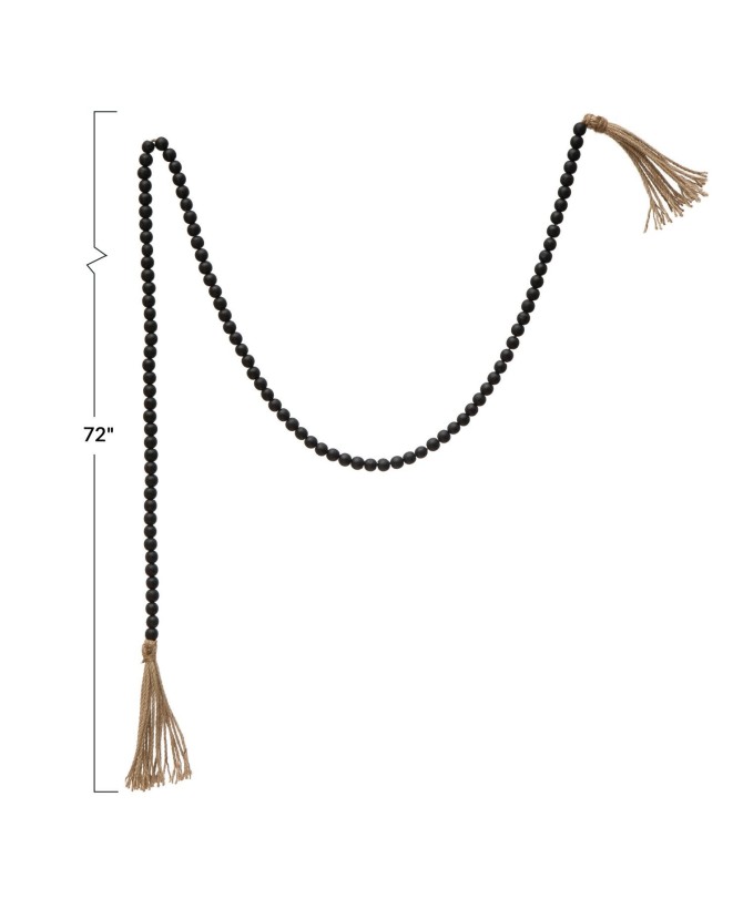 Paulownia Wood Bead Garland with Jute Tassels – Rustic Home Décor