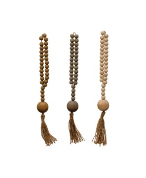 Wood Bead Garland with Jute Rope Tassel – Rustic Neutral Décor