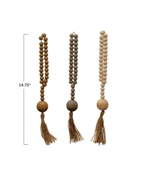Wood Bead Garland with Jute Rope Tassel – Rustic Neutral Décor