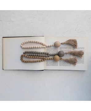 Wood Bead Garland with Jute Rope Tassel – Rustic Neutral Décor
