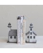 Coastal Resin Lighthouse Bookends – Distressed Grey & White Set