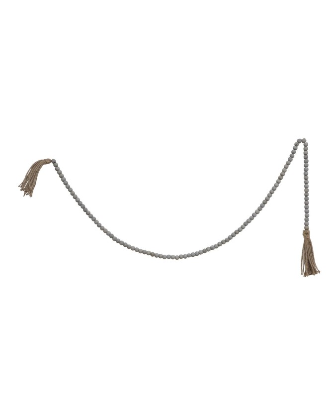 Grey Jute & Wood Bead Garland with Tassels – Cozy Autumn Décor