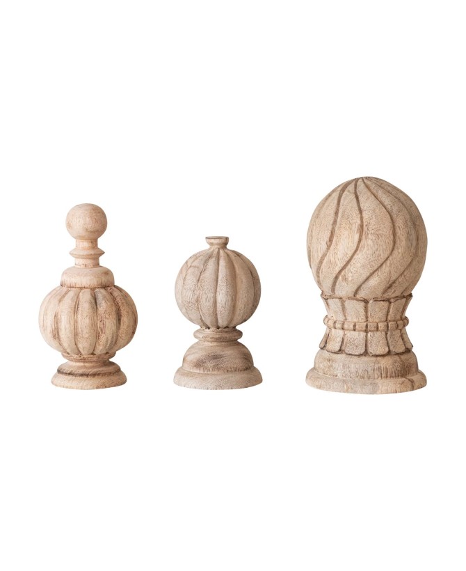 Hand-Carved Mango Wood Finials – Bleached, Set of 3