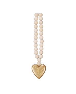 Wood Bead Garland with Heart – Natural & Gold for Cozy Home Décor