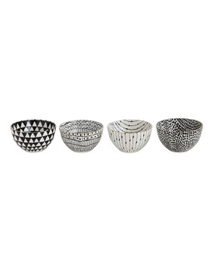 5" Black & White Stoneware Bowl – Gold Accents, 4 Styles