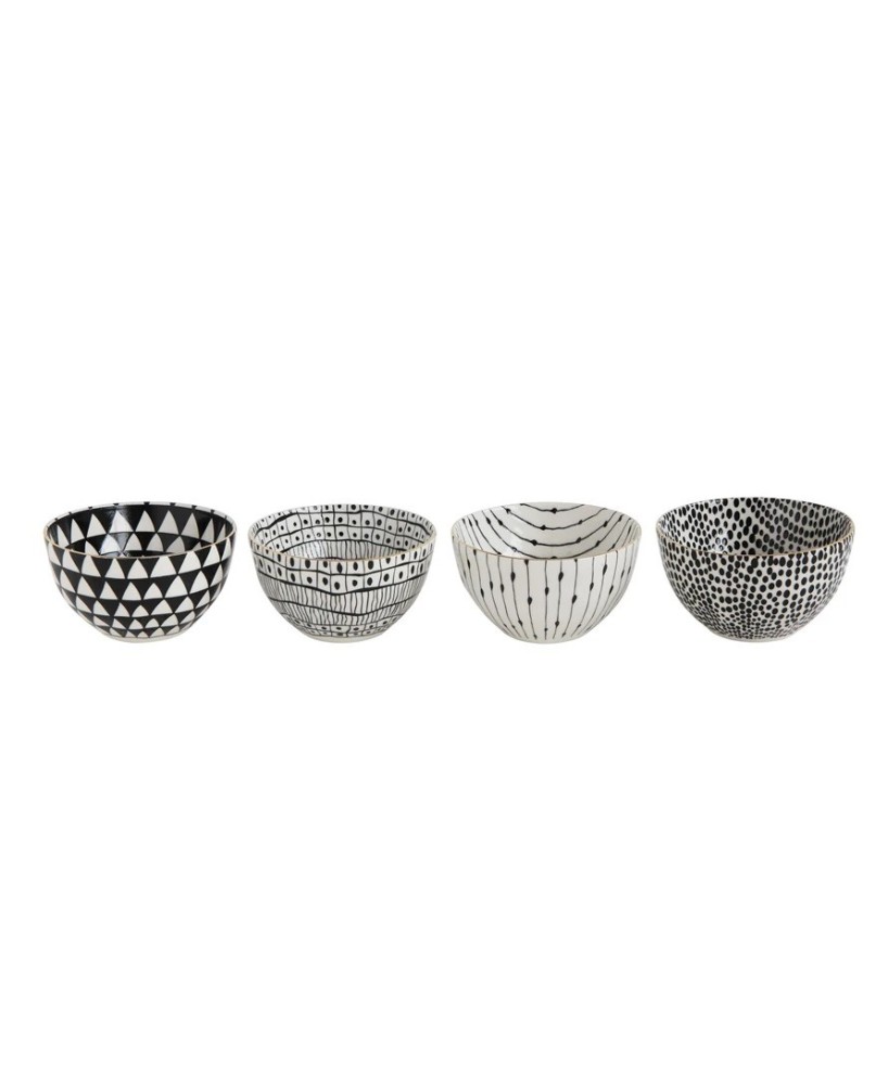 5" Black & White Stoneware Bowl – Gold Accents, 4 Styles