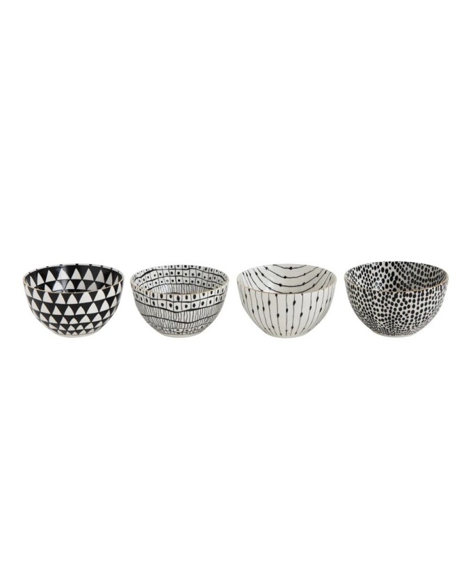 5" Black & White Stoneware Bowl – Gold Accents, 4 Styles