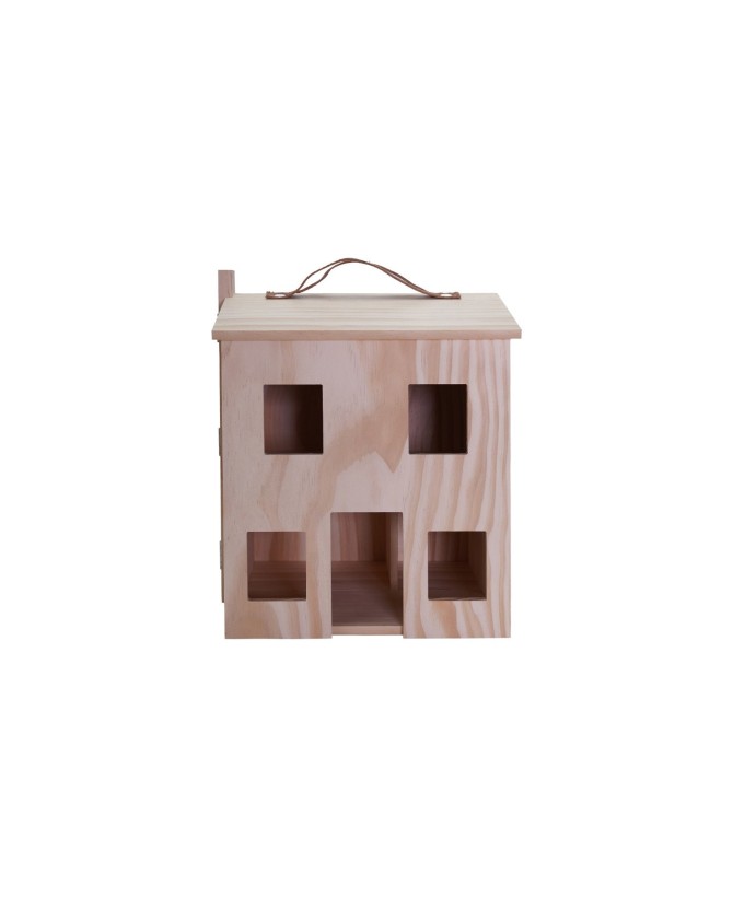 Portable Wood Folding Doll House with Faux Leather Handle
