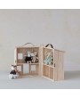 Portable Wood Folding Doll House with Faux Leather Handle