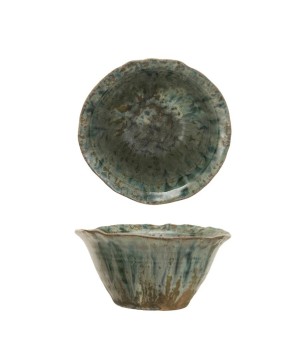 Green Reactive Crackle Glaze Stoneware Bowl – Unique & Food Safe