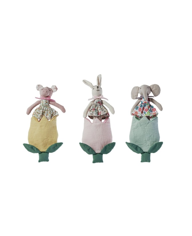 Plush Animal Set with Flower Shaped Pocket – 2-Pack, 3 Styles