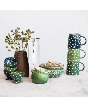 Two-Tone Hand-Painted Stoneware Footed Bowl – Unique & Food-Safe
