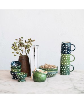 Two-Tone Hand-Painted Stoneware Footed Bowl – Unique & Food-Safe