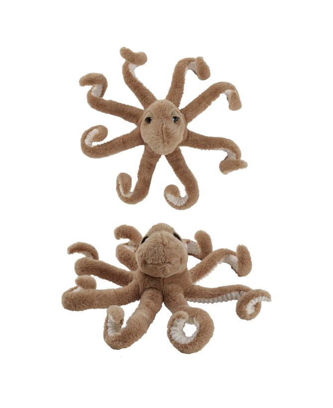 Soft & Stretchable Plush Octopus Toy – Brown & Cream, Coastal Style