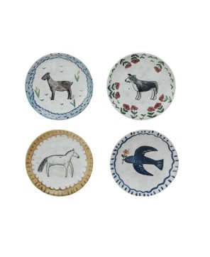 Hand-Painted Stoneware Plate with Animal Image – Durable & Artistic