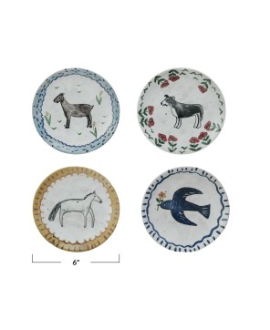 Hand-Painted Stoneware Plate with Animal Image – Durable & Artistic