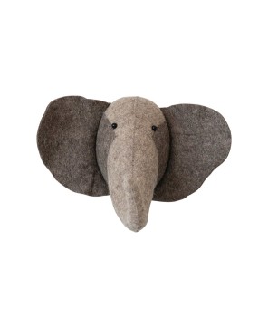Handmade Wool Felt Elephant Head Wall Décor – Grey & Charcoal Elegance