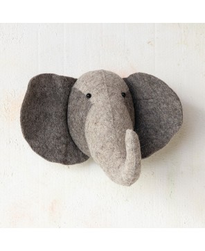 Handmade Wool Felt Elephant Head Wall Décor – Grey & Charcoal Elegance