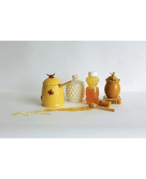 White Ceramic Honey Jar Set with Wood Dipper – Stylish & Functional