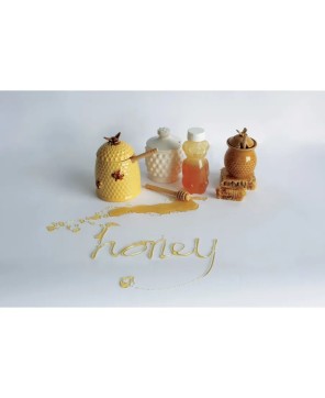 White Ceramic Honey Jar Set with Wood Dipper – Stylish & Functional