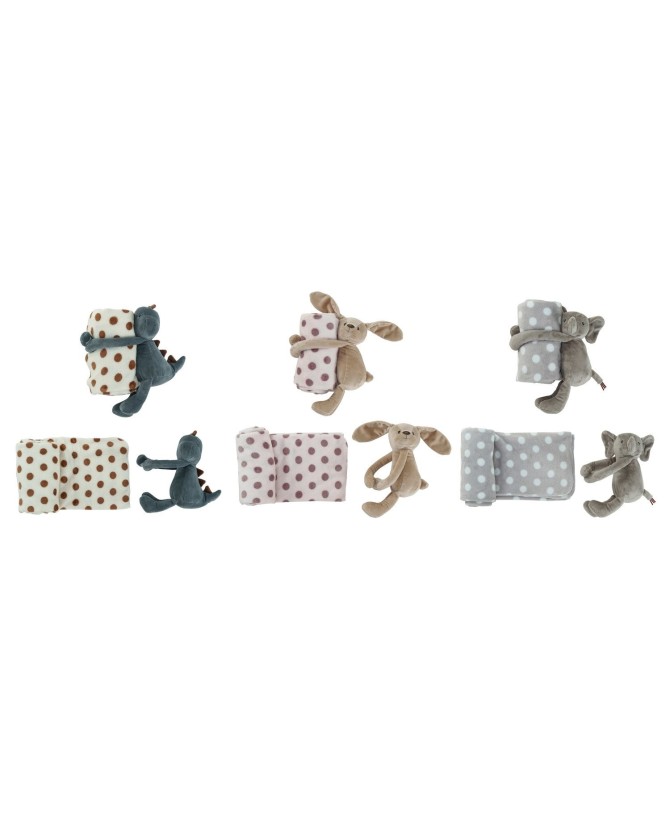 Plush Animal & Polka Dot Blanket Set – Multi Color, 3 Styles, Cozy & C