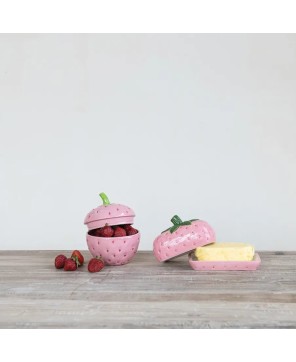 Hand-Painted Ceramic Strawberry Butter Dish – Cute & Functional
