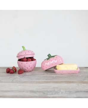 Hand-Painted Ceramic Strawberry Butter Dish – Cute & Functional