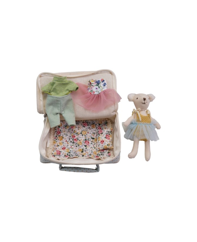 Fabric Suitcase Bed with Plush Bear & Outfits – Perfect Travel Play Se