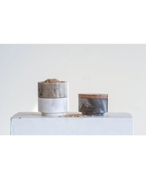 Stacking Marble Pinch Pots with Acacia Lid – Elegant & Space-Saving