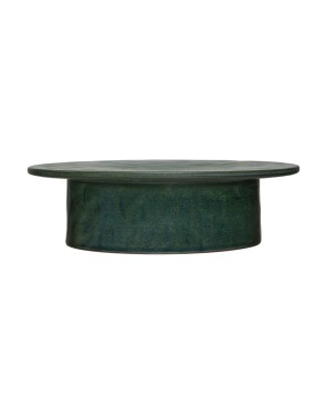 Stoneware Pedestal – 12” Round, Reactive Glaze, Matte Green