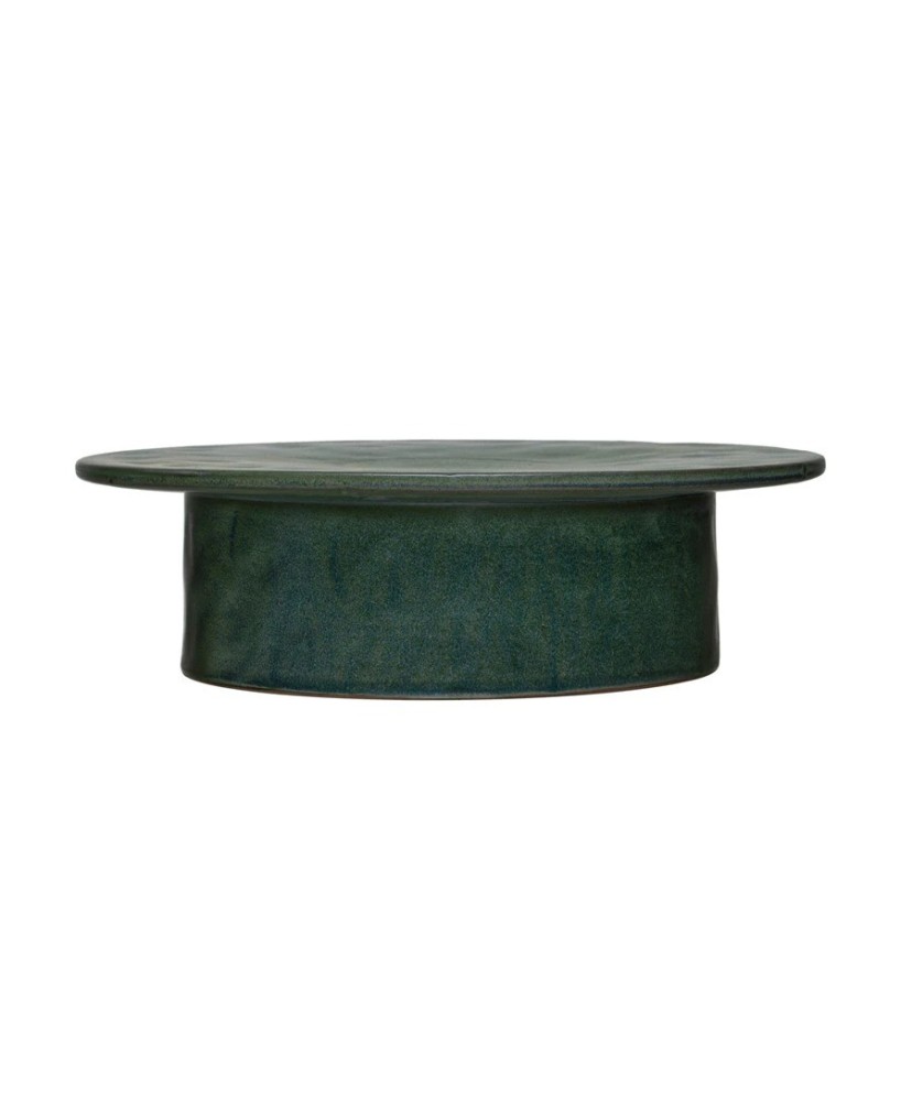 Stoneware Pedestal – 12” Round, Reactive Glaze, Matte Green Stoneware Pedestal – 12” Round, Reactive Glaze, Matte Green