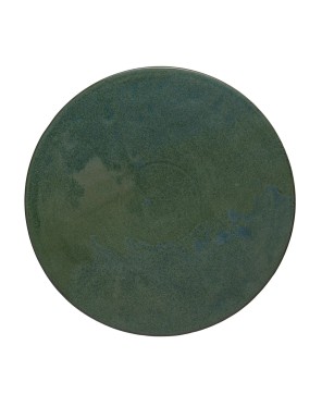 Stoneware Pedestal – 12” Round, Reactive Glaze, Matte Green